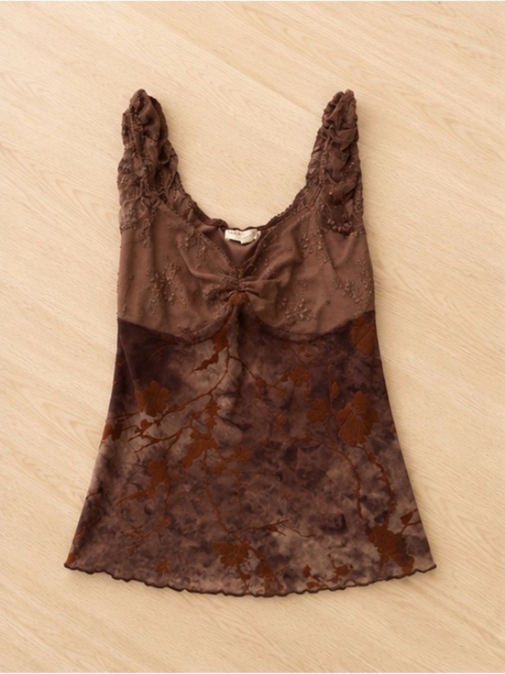 Brown Floral Burnout Velvet & Satin Camisole